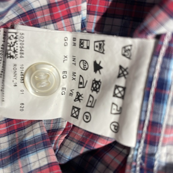 BOSS HUGO BOSS Black Men’s Slim Red/Purple Check Shirt with Elbow Patch Size XL - Picture 6 of 8